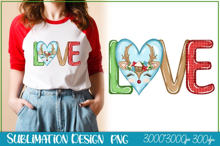 Love Christmas Sublimation, Christmas Deer Heart Sublimation example image 1