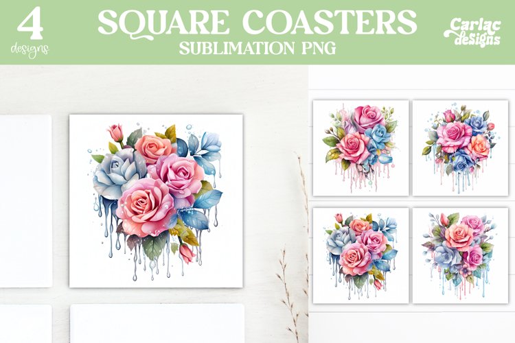 Flowers Coaster Sublimation, Colorful Square Coaster