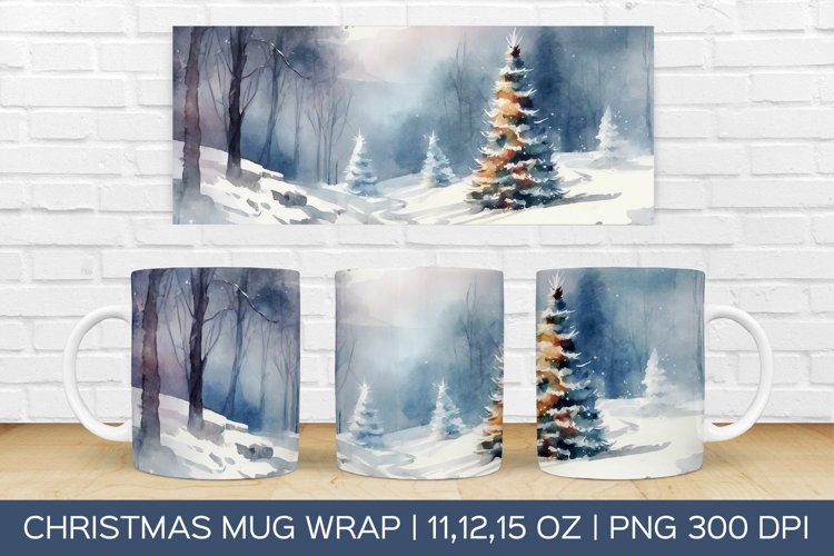 Christmas Watercolor Mug Wrap | Christmas Sublimation Design