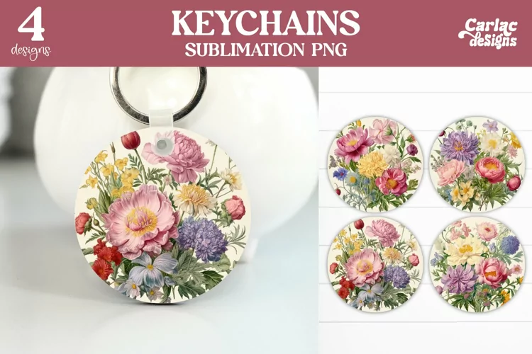 Flowers Keyring Sublimation, Round Keyring Design