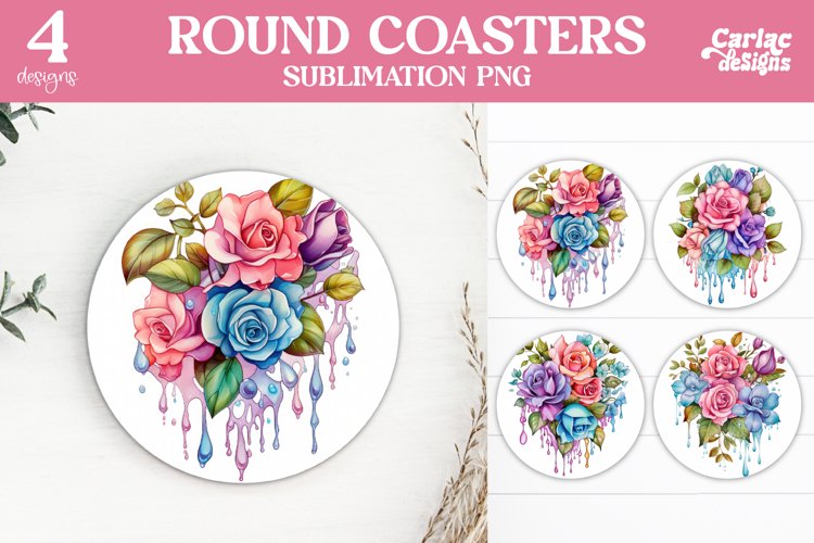 Flowers Coaster Sublimation, Colorful Round Coaster
