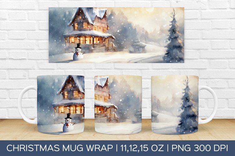 Christmas Watercolor Mug Wrap | Christmas Sublimation Design