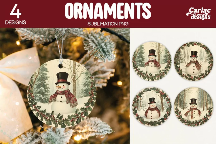 Christmas Ornament Sublimation, Vintage Snowman Ornaments