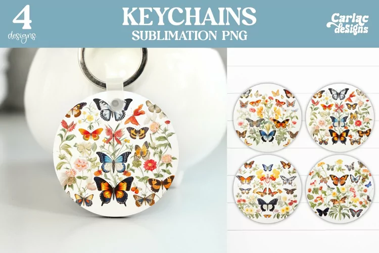 Butterflies Keyring Sublimation, Round Keyring Design