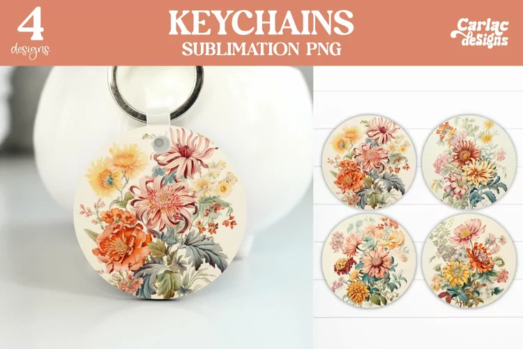 Flowers Keyring Sublimation, Round Keyring Design