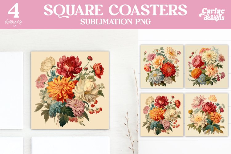 Flowers Coaster Sublimation, Vintage Square Coaster