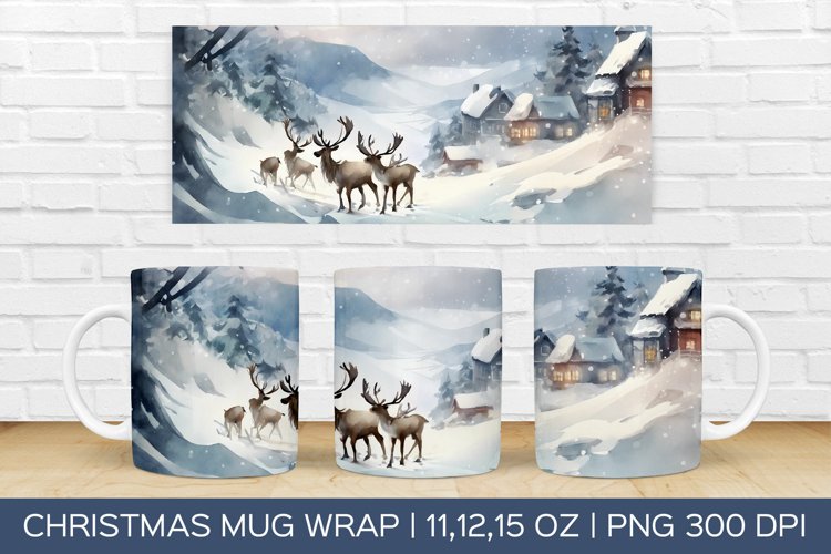 Christmas Deer Mug Wrap | Christmas Sublimation Design