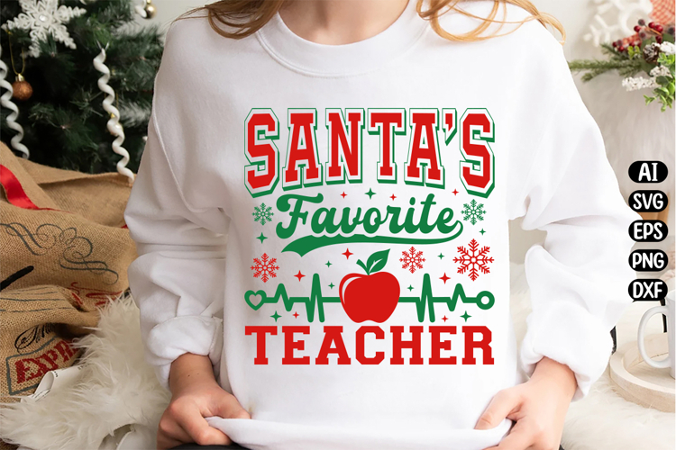 Santa's Favorite Teacher Svg Design example image 1