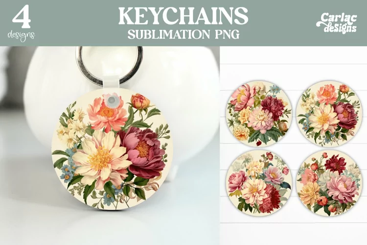 Flowers Keyring Sublimation, Round Keyring Design