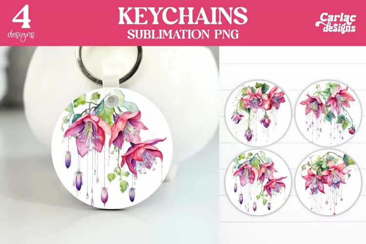 Flowers Keyring Sublimation, Round Keyring Design