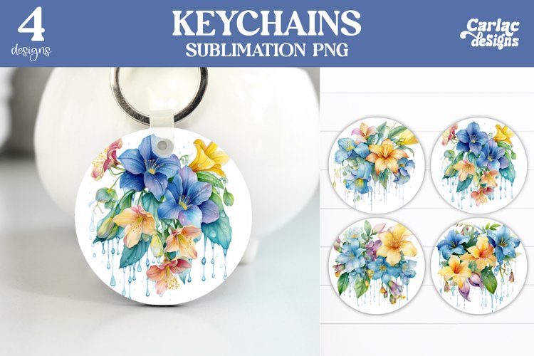 Flowers Keyring Sublimation, Round Keyring Design example image 1