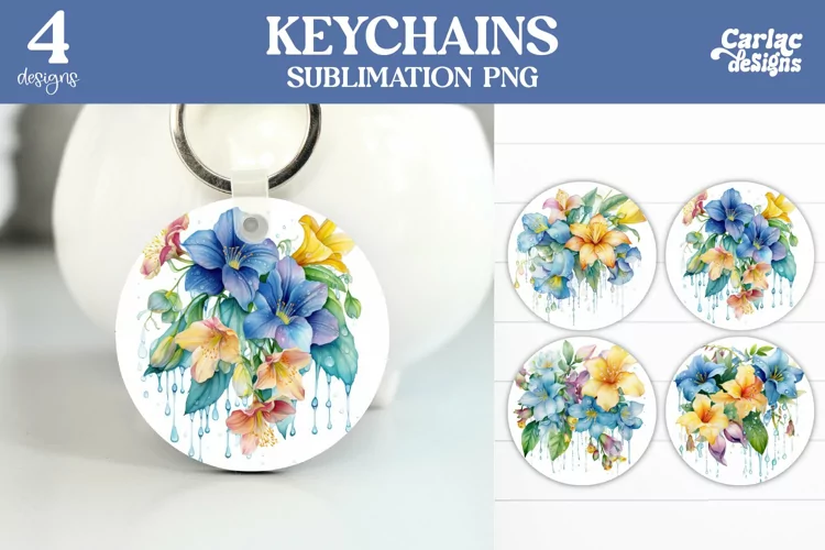 Flowers Keyring Sublimation, Round Keyring Design