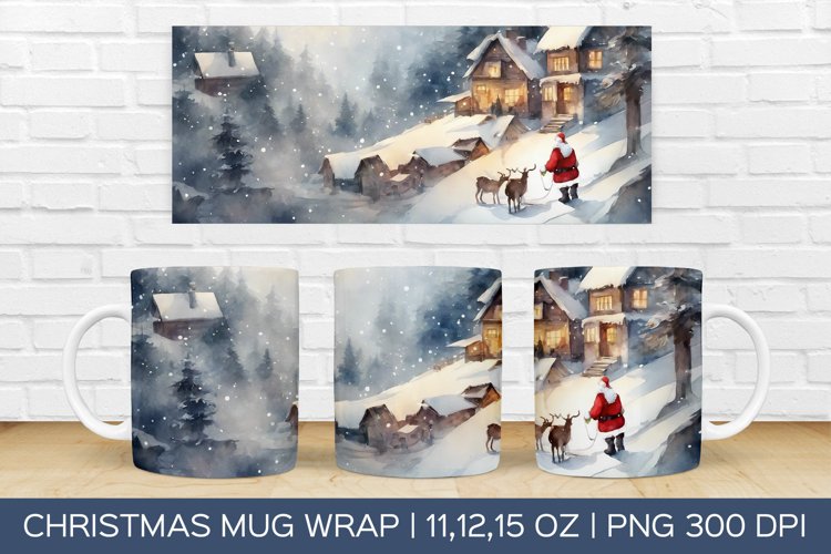 Christmas Santa Klaus Mug Wrap|Christmas Sublimation Design example image 1