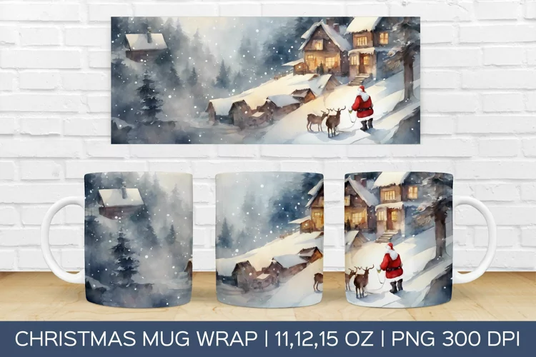 Christmas Santa Klaus Mug Wrap|Christmas Sublimation Design