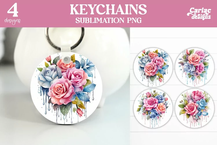 Flowers Keyring Sublimation, Round Keyring Design