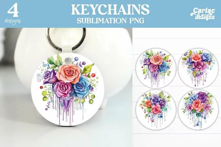 Flowers Keyring Sublimation, Round Keyring Design