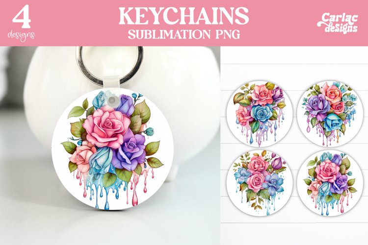 Flowers Keyring Sublimation, Round Keyring Design example image 1