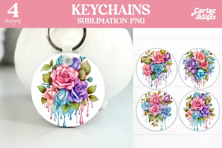 Flowers Keyring Sublimation, Round Keyring Design