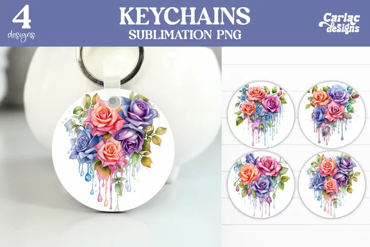 Flowers Keyring Sublimation, Round Keyring Design