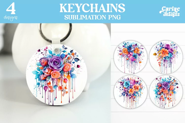 Flowers Keyring Sublimation, Round Keyring Design