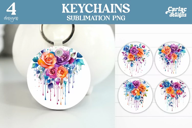 Flowers Keyring Sublimation, Round Keyring Design