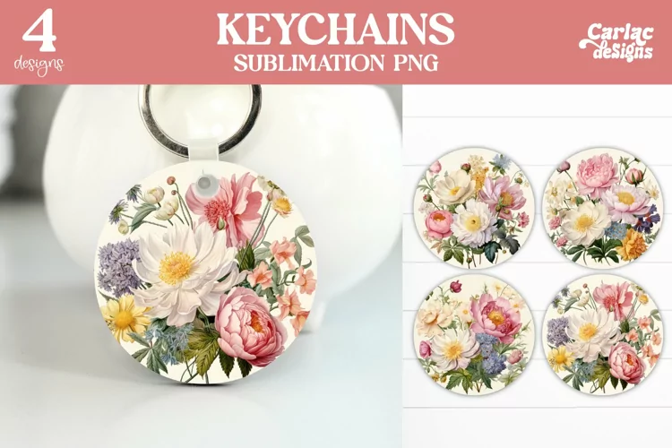 Flowers Keyring Sublimation, Round Keyring Design