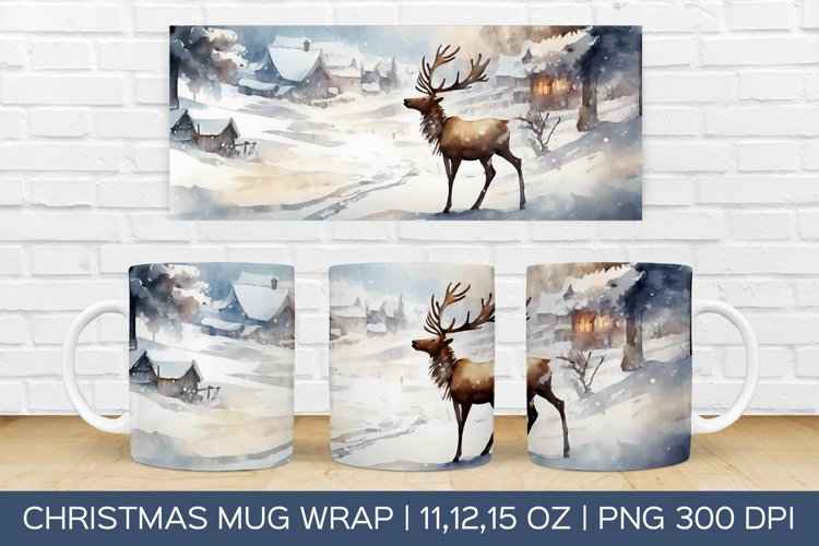 Christmas Deer Mug Wrap | Christmas Sublimation Design
