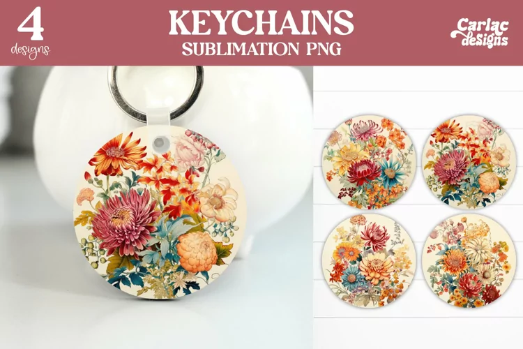 Flowers Keyring Sublimation, Round Keyring Design