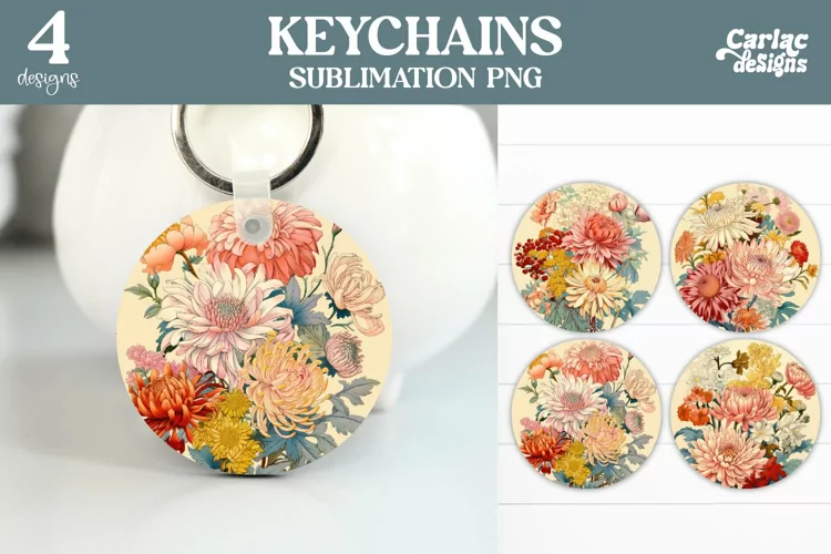 Flowers Keyring Sublimation, Round Keyring Design