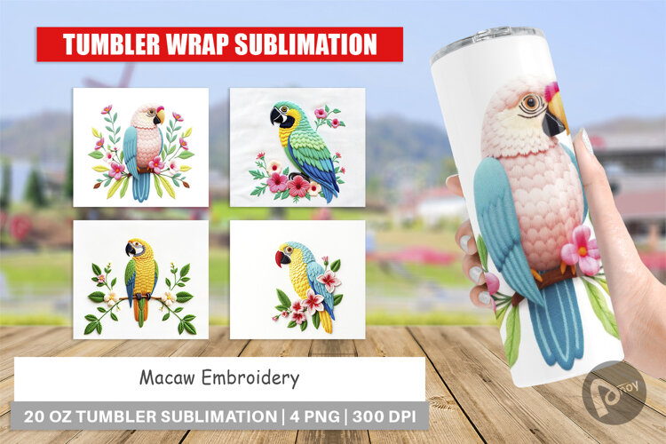 Tumbler Macaw Embroidery example image 1