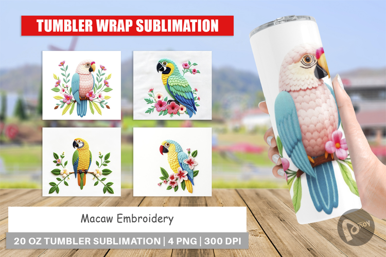Tumbler Macaw Embroidery