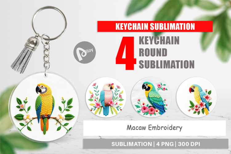Keychain Macaw Embroidery