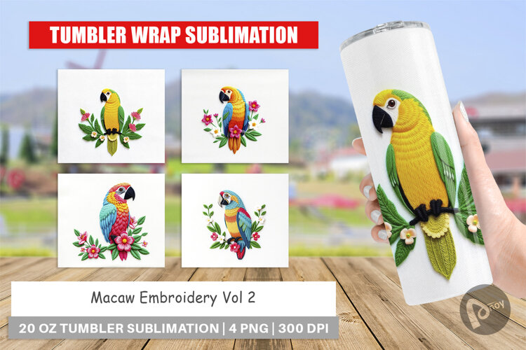 Tumbler Macaw Embroidery example image 1