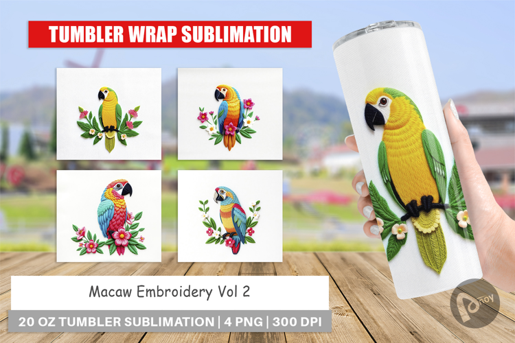 Tumbler Macaw Embroidery