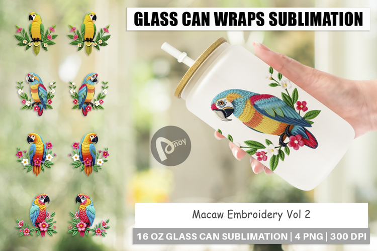 Glass Can Macaw Embroidery
