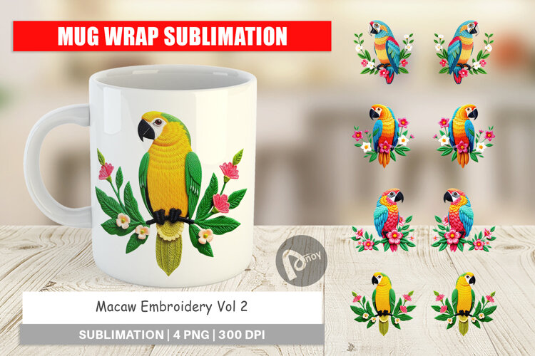 Mug Wrap Macaw Embroidery example image 1