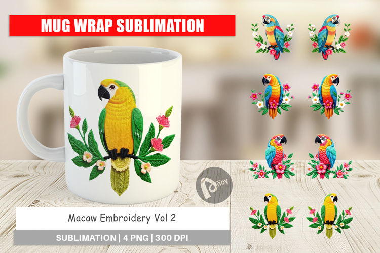 Mug Wrap Macaw Embroidery