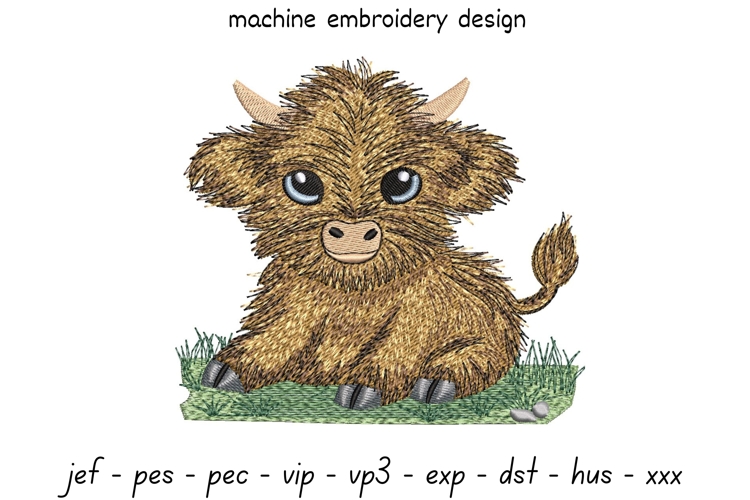 Highland Cow Embroidery Design - Farm Animal Embroidery