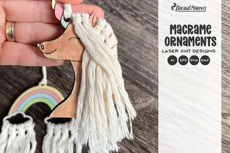 Macrame Unicorn Ornament Laser Cut Designs