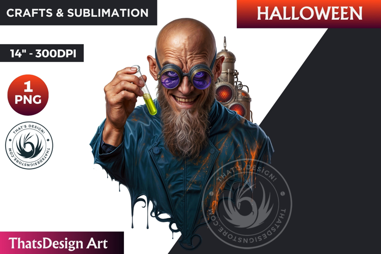 Mad scientist Halloween Clipart, Halloween PNG sublimation