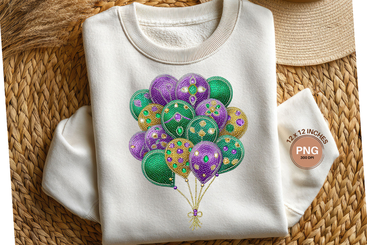 Mardi Gras Balloon Clipart Glitter Beads T-Shirt Design PNG