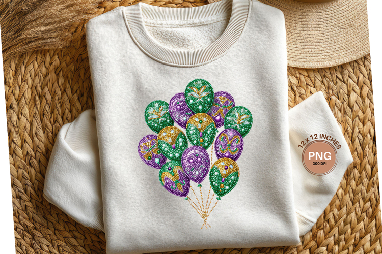 Mardi Gras Balloon Clipart Glitter Beads T-Shirt Design PNG