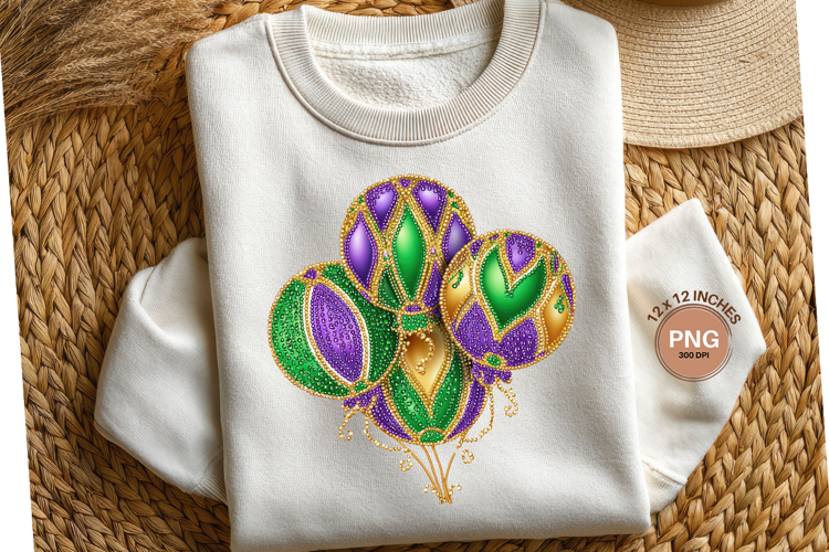 Mardi Gras Balloon Clipart Glitter Beads T-Shirt Design PNG