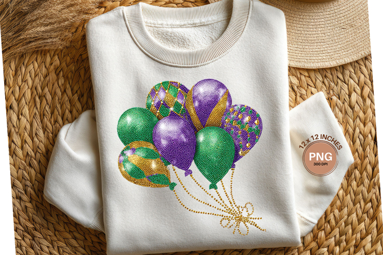 Mardi Gras Balloon Clipart Glitter Beads T-Shirt Design PNG