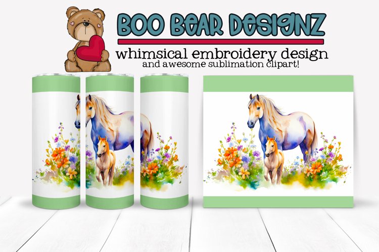 Mare and Foal watercolor Sublimation tumbler design example image 1