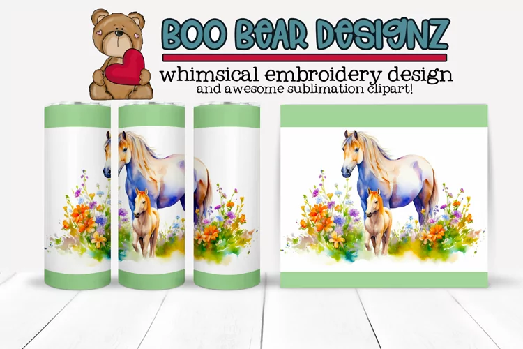 Mare and Foal watercolor Sublimation tumbler design