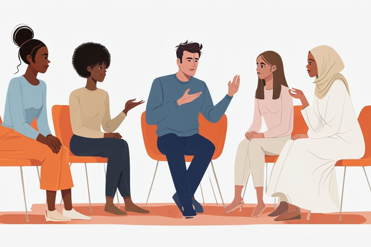 People sitting in chairs, engaged in a relaxed group example image 1