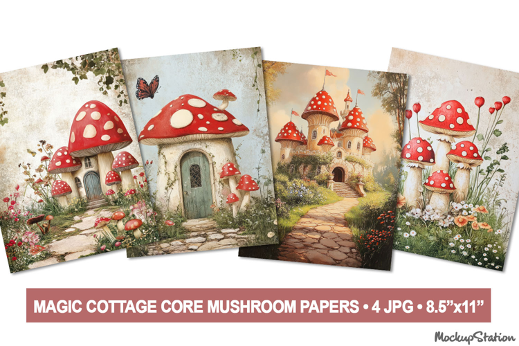 Vintage Mushroom Junk Journal Pages, Cottage Core Watercolor