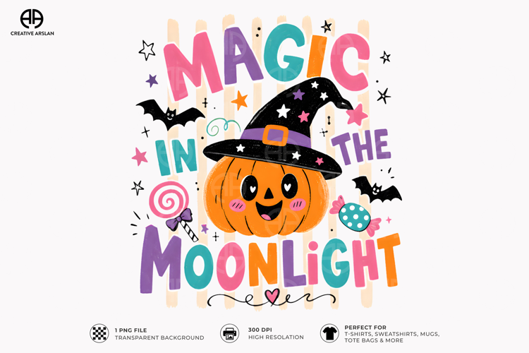 Magic Moonlight Pumpkin Witch PNG - Funny Halloween Shirt