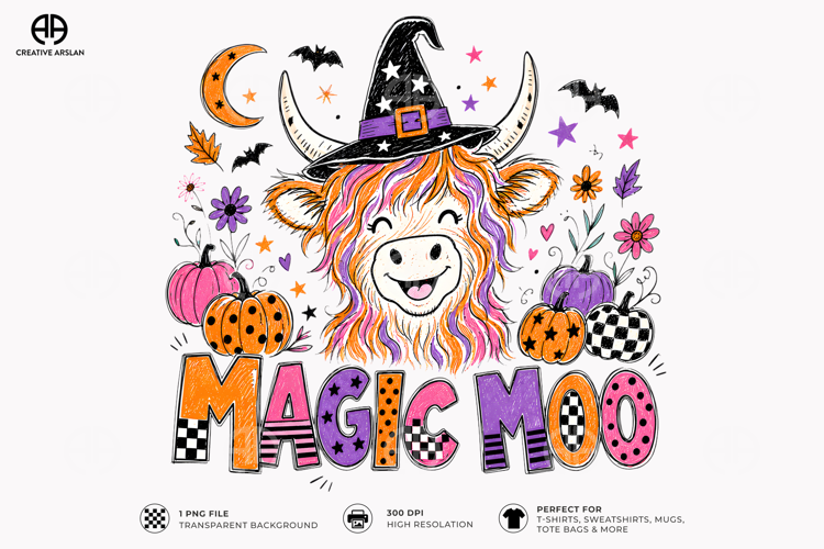 Magic Moo Cow Retro PNG Design - Happy Witch Halloween Shirt